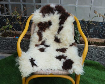 Natural Brown and White Sheepskin Rug, Luxurious Lambskin Throw Rug for Living Room, Genuine Sheepskin Area Rug, Soft and Natural Home Decor