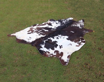Cowhide Rug Brown and White - Tricolor Exclusive Cow Skin Leather Rug - Handmade Soft Carpet Rug - Home Decor Living Room Custom Area Rug