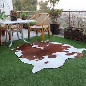 Alfombra de cuero de vaca marrón y blanco - Alfombra de piel de vaca personalizada brasileña - Alfombras de cuero de vaca occidental para la decoración del hogar - Alfombra de área de alfombra de cuero de sala de estar