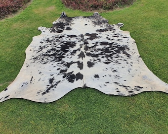 Alfombra de cuero de vaca en blanco y negro, alfombra de piel de vaca natural negra moteada, cuero de vaca con pelo real, alfombra para la estética del dormitorio, cuero de tapicería