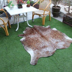 Alfombra de cuero de vaca moteada de marrón y blanco, alfombra de piel de vaca con estampado de sal y pimienta, alfombra de área de cuero de vaca atigrado para decoración del hogar, alfombra de cuero de vaca para tapicería