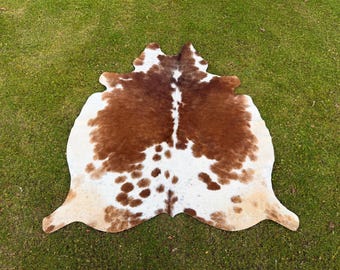 Cowhide Rug-Genuine Brown and White Cowhide Rug-Exclusive Cow Skin Rug For Western Home Decor-Brazillian Cowhide Area Rug- Large Cowhide Rug