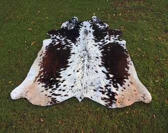 Genuine Brown and White Speckled Cowhide Rug-Cow Skin Rug for Rustic Home Decor-Brazillian Cowhide Rug-Luxurious Floor Area Rug-Hair on Hide