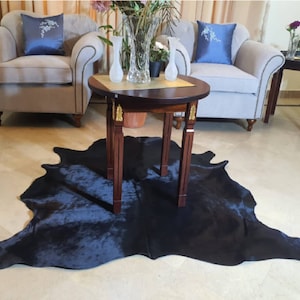REAL Black cowhide Rug Natural Area Rug for Bedroom All size available Small, medium large Hair on hides - Black Cowskin rug