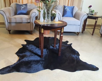 Zwart runderleer vloerkleed voor slaapkamer Alle maten beschikbaar Small, medium large Hair on skins - Zwart koeienleer vloerkleed