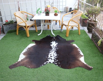 Exclusiva alfombra de piel de vaca tricolor - Alfombra de piel de vaca occidental marrón oscuro y blanco - Alfombra de piel de vaca de lujo para decoración del hogar - Alfombra de área de alfombra de sala de estar
