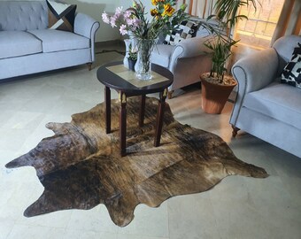 Brindle Cowhide Rug, Custom Rug for Bedroom, Brazilian Hair On Hides, Ready to Ship
