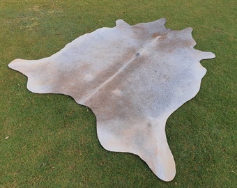 Real Gray White cowhide rug - large cowhide rug - White cowhide rug - Hair on hides -  Animal cowhide rug