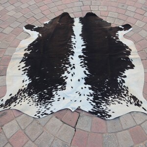 Real Cowhide Rug Black and White - Natural Hair On Cow Skin Rug - Tricolor Leather Floor Area Rug - Western Living Room Decor Carpet Rug