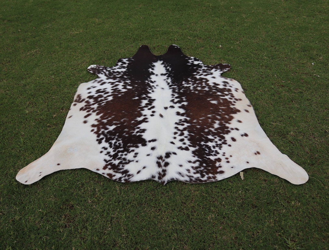 Real Cowhide Rug Brown and White, Spotted Brown Cow Skin Rugs Natural
