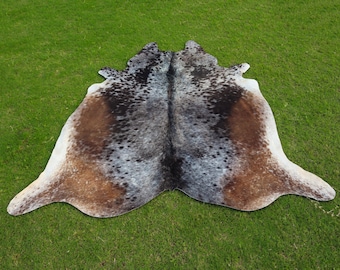 Genuine Tricolor Cowhide Rug - Natural Brown White Black Speckled Cow Skin Rug - Large Area Cow Skin for Living Room - Ideal Gift Home Decor