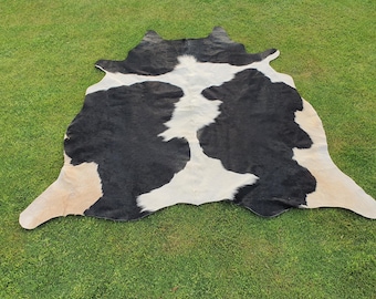 Alfombra de área de cuero de vaca brasileño en blanco y negro, piel de vaca natural alfombra abstracta estampado panda, alfombras para sala de estar, alfombra de tapicería estética del dormitorio