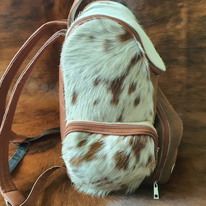 Back Pack Cowhide Natural Hair Fur Leather Diaper Backpack Rucksack  Knapsack Travel Shoulder Bag Brown  Backpack school bag - Makeup bag