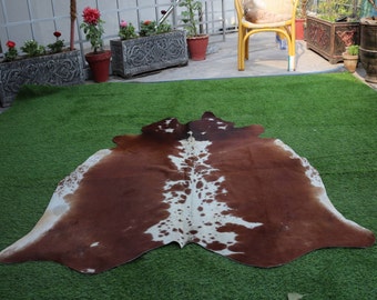 Tapis exclusif en peau de vache, tapis en peau de vache véritable marron et blanc, beau tapis en peau de vache pour la décoration intérieure, carpette de salon, moquette douce