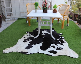 Tapete de couro de vaca genuíno marrom e branco - Pele de vaca de luxo com pelo para decoração rústica de casa - Tapete de área de piso de pele de vaca brasileira - Decoração de couro de vaca ocidental