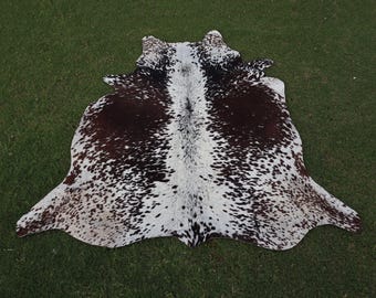 Genuine Brown and White Speckled Cowhide Rug-Exclusive Cow Skin Rug-Large Cowhide Rug-Cowhide Rug for Living Room- Real Tricolor Cowhide Rug