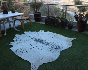 Spotted Cowhide Rug, Black and White Cowhide Rug for Upholstery, Speckled Cow Skin Rug for Living Room & Bedroom, Luxury Cow Hide Area Rugs