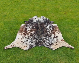 Tapete de couro de vaca salpicado marrom e branco natural - Tapete de couro de vaca com pelo exótico - Tapete de couro de vaca de luxo - Tapete de área de piso brasileiro - Decoração de couro de vaca ocidental