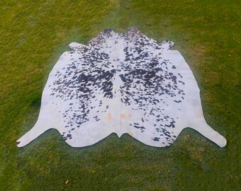 Piel de vaca natural en blanco y negro para decoración de estilo western, lujosa alfombra de piel de vaca moteada para sala de estar, piel de vaca auténtica con pelo.