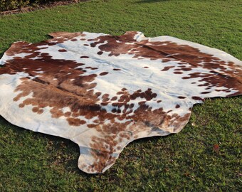 Tapis en peau de vache marron et blanc - Tapis brésilien en peau de vache - Moquette souple en peau de vache - Tapis de salon - Tapis d'ameublement en cuir de vachette