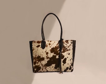 Large Cowhide Tote Bag - Western Cowhide Purse with Fringe - Cowhide Tote Shoulder Bag - Genuine Cowhide Leather Purse Bag - Ideal Gift