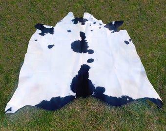 Real Cowhide Rug-Black and White Cowhide-Hair on Rugs-Beautiful Rug-Brindle Cowhide-Leather cowhide rug-Black spot rug-Speckled cowhide rug