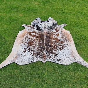 Unique Genuine Cowhide for Rustic Home Decor, Elegant Handmade Brown and White Cow Skin for Living Room, Luxurious Animal Skin Area Rug