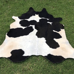 Tapete de couro com estampa animal preto e branco - Tapete de pele de vaca otomano natural com cabelo em couro - Tapete grande de couro