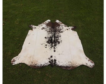 Natural Spotted Brown & White Cow Hide-Authentic Brazilian Cow Skin-Genuine Hair On Large Cowhide Area Rug-Ideal Gift For Farmhouse Decor