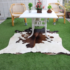 Cowhide Rug Brown and White Tricolor - Brown Panda Brazilian Cowskin Rug - Cowhide for Upholstery Project - Living Room Carpet Area Rug