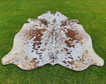 Braun und Weiß Echtes Rindsleder Teppich Tricolor gesprenkelte Rindsleder für Western Wohnkultur Brindle Rindsleder Haut Teppich Haar auf luxuriösen Rindsleder Bereich Teppich