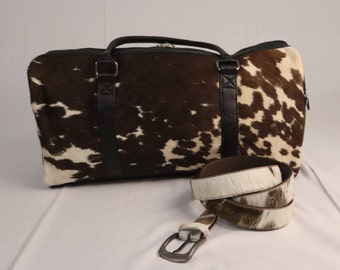 Cowhide Leather Duffel Bag, Hair-On Leather Weekender Bag, Luggage Travel Bag, Overnight Duffle Bag, Personalized Gift for Him, Unisex Bags