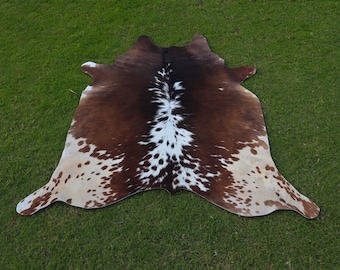 Tricolor Cowhides - Tapetes de pele de vaca genuína marrom e branca - Tapetes de pele de vaca com pelo - Tapetes de pele de vaca com decoração ocidental - Tapetes de área para sala de estar