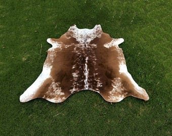 Genuine Brown and White Cowhide-Exclusive Hair on Hide for Living Room-Western Cowhide Decor-Tricolor Cowhide-Brazillian Floor Area Rug