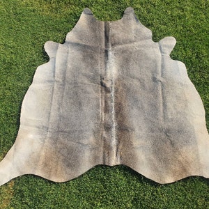 Gray white cowhide rug- large gray cowhide rug for bedroom - cow skin Leather Rug - Small Leather carpet