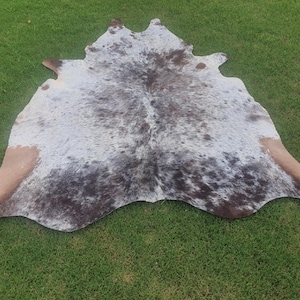 Amazing White & Grey Cowhide, Spotted Grey Tricolor Animal Skin Rug, Cowhide Bedroom Aesthetic Rug, Custom Area Rug, Exotic Upholstery Rug