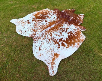 Authentic Brown And White Brazilian Hair on Cowhide Rug, Cow Hide Rug