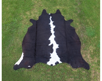 Natural Black And White Cow Skin Rug - Handmade Brazilian Cowhide For Living Room - Luxury Large Floor Area Rug - Ideal Gift For Christmas