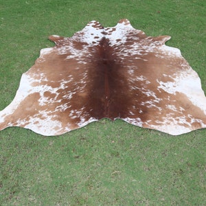 Alfombra de cuero de vaca moteada marrón blanco, alfombras de piel de vaca occidental pelo natural, alfombras para tapicería, alfombras de área de alfombra personalizadas para decoración rústica del hogar