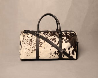 Large Cowhide Duffel Bag, Real Cowhide Travel Bag, Cow Skin Weekender Bag, Unisex Shoulder Duffle Bag, Personalize Your Duffel, Ideal Gift