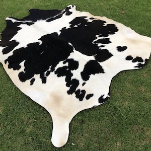 Amazing Black and white unique cowhide rug- Natural cow skin leather cowhide decor for bedroom- large area rug