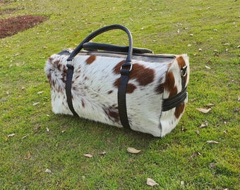 Cowhide Duffel Bag, Holdalls Travel Bag, Hand Carry Leather Bag for Women/ Men, Boys & Girls Trip Bag, Gym Luggage Bag, Shoulder Duffle Bag
