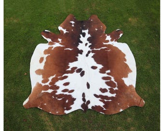 Genuine Brown And White Cow Skin Rug-Natural Hair On Brazilian Cow Hide-Large Cowhide Floor Area Rug-Authentic Cow Rug-Gift For Christmas