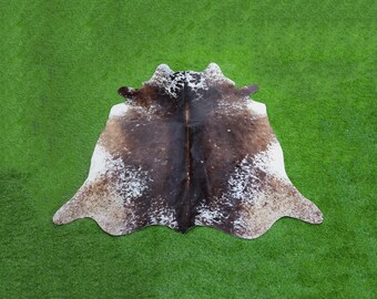 Tapetes de couro de vaca tricolor, tapetes de pele de vaca genuína marrom e branca, tapetes de couro de vaca com pelo tigrado, tapetes de área de couro de vaca para decoração de casa ocidental