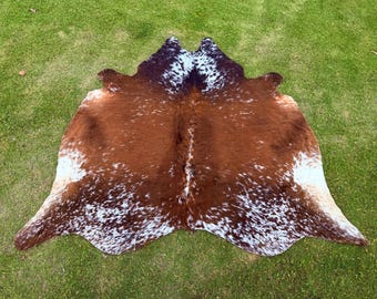 Genuine Tricolor Speckled Hair on Cowhide Rug,  Calf Leather Hide