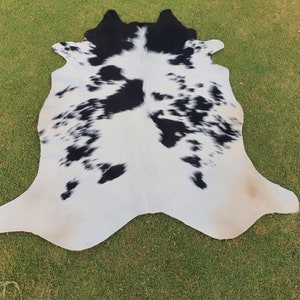 Cowhide Rug-Black and White Rug-White Cowhide Rug-Cowhide Rug-Soft Carpet Cowhide-Living Room Cowhide-Ottoman Cowhide-Brindle Cowhide-Cowhid