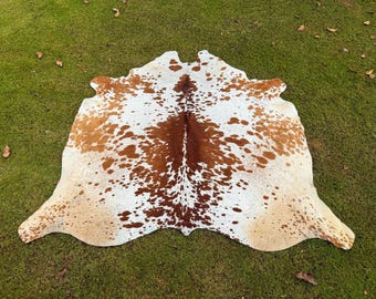 Natural Tricolor Cowhide Rug – Genuine Brazilian Hair-On Hide, Brown White Tones