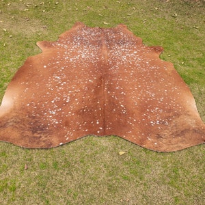 Brown Cowhide Rug, Natural Spotted Cow Skin Leather Rug, Bedroom Aesthetic Rug, Large Living Room Floor Area Rug, Home Decor Cowhide Carpet