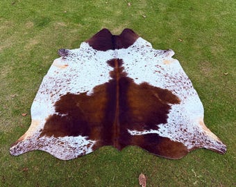 Authentic Brazilian Cowhide Rug – Chestnut Brown Speckled White Hair-on Leather