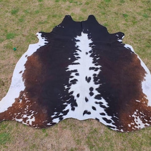 Best Tricolor Panda Print Cowhide For Western Home Decor Genuine     Luxurious Brown and Black Cow Skin Large Floor Area Rug for Living Room